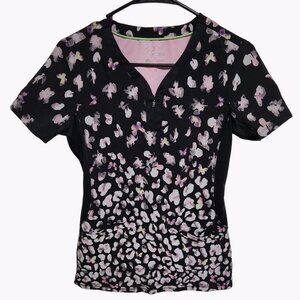 Healing Hands Premiere Scrub Top Womens Size XS Black Butterflies Uniform
